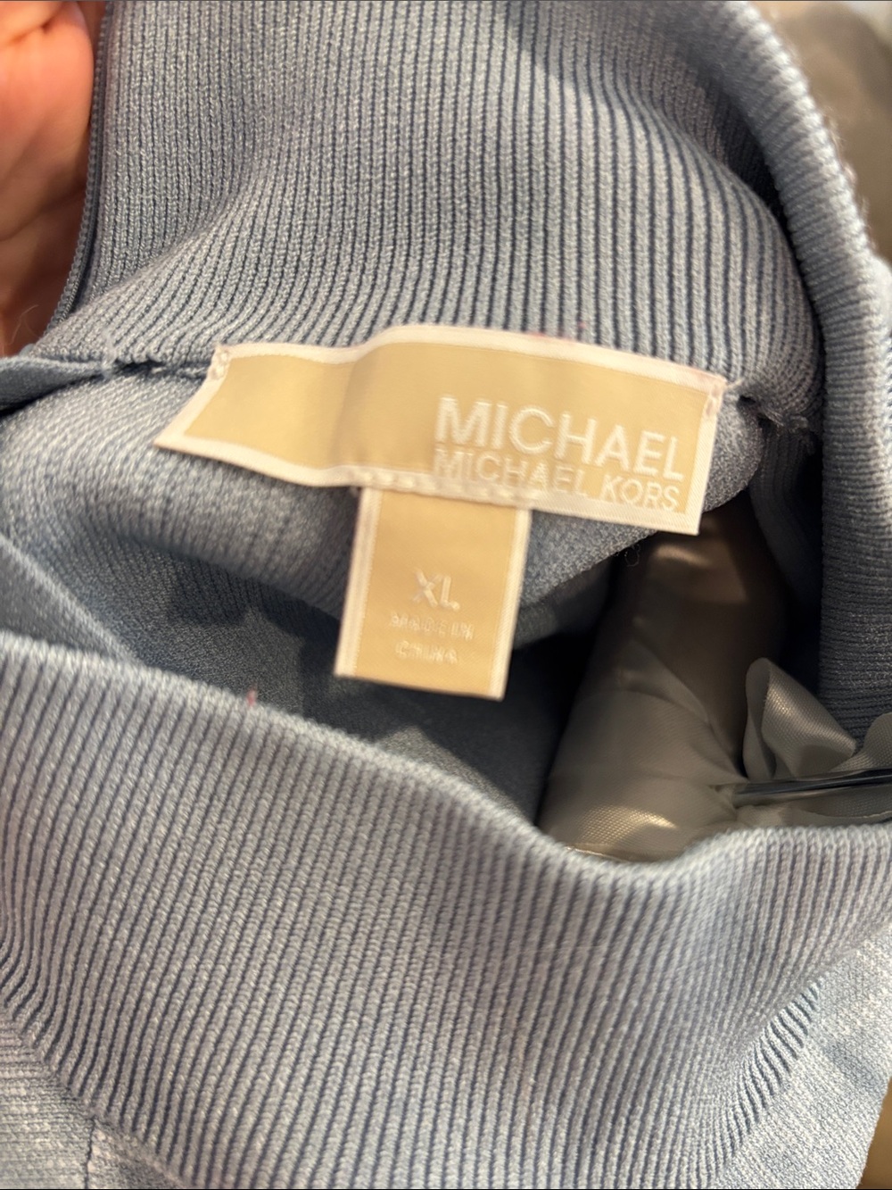 Michael Kors Dusty Blue Knit Midi Dress with Mock Neck - Picture 5 of 6